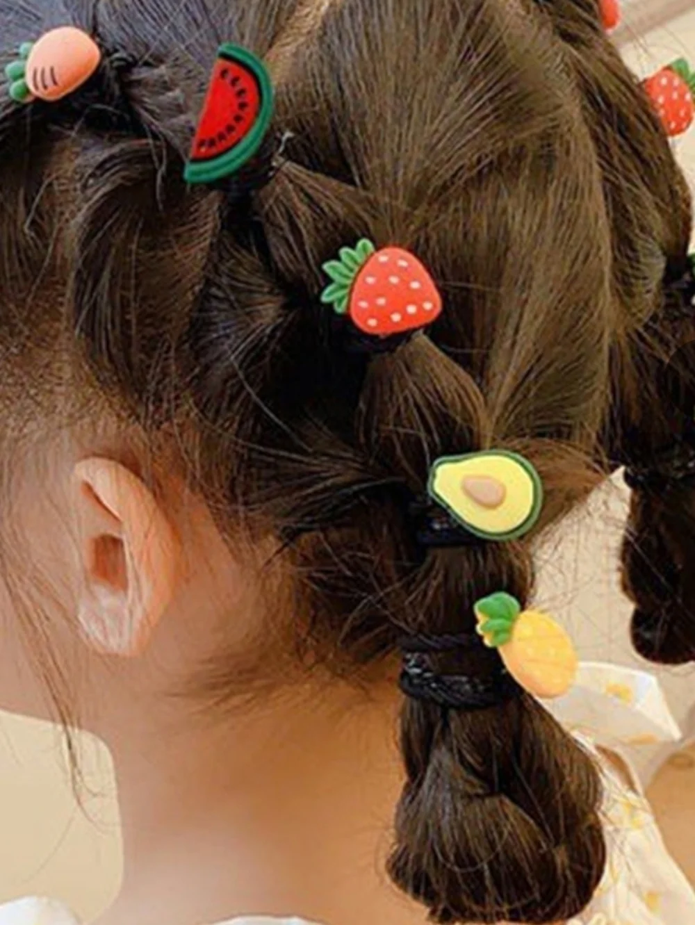 Bundle Of Elastic Hair Bands-Cartoon Fruit-Animal-Flower-Resin Hair Ties NEW